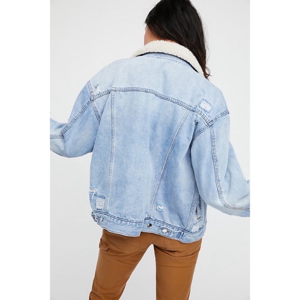 Free People Plaid Lined Sherpa Trucker Jacket Small - Picture 3 of 9